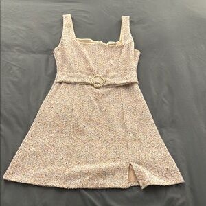 Chic Tweed Sleeveless Dress with Belt